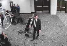 Security footage captures suspected gala shooter charging through checkpoint CCTV shows gala shooting suspect charge through security
