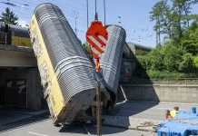 Freight Train Cars Derail Off Bridge, Leaving One Person Dead One dead as freight train wagons plunge off bridge