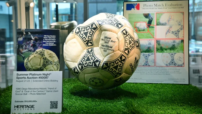 Maradona’s “Hand of God” match ball auctioned for $3.35 million Maradona 'Hand of God' football sells for $3.35m