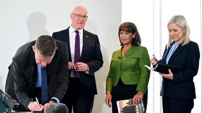 SF, SNP and Welsh leaders strike pact to advance independence SF, SNP, Welsh leaders sign deal pushing for independence
