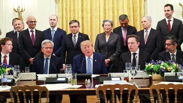 Trump promotes industry-led AI self-regulation at lunch with tech leaders Trump touts self-regulation at AI bosses lunch